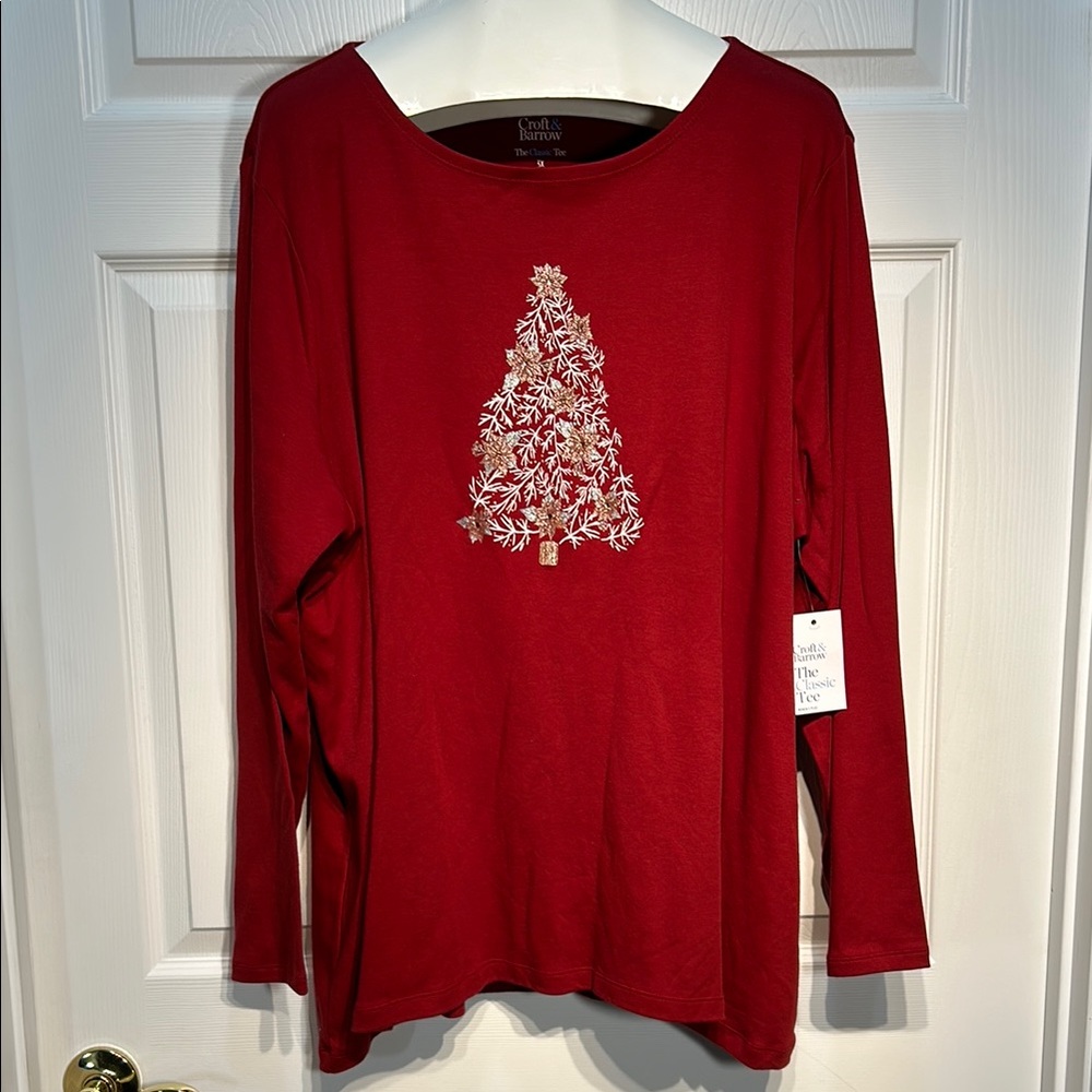 Croft & Barrow Red Christmas Tree Top Size 3X 100% Cotton